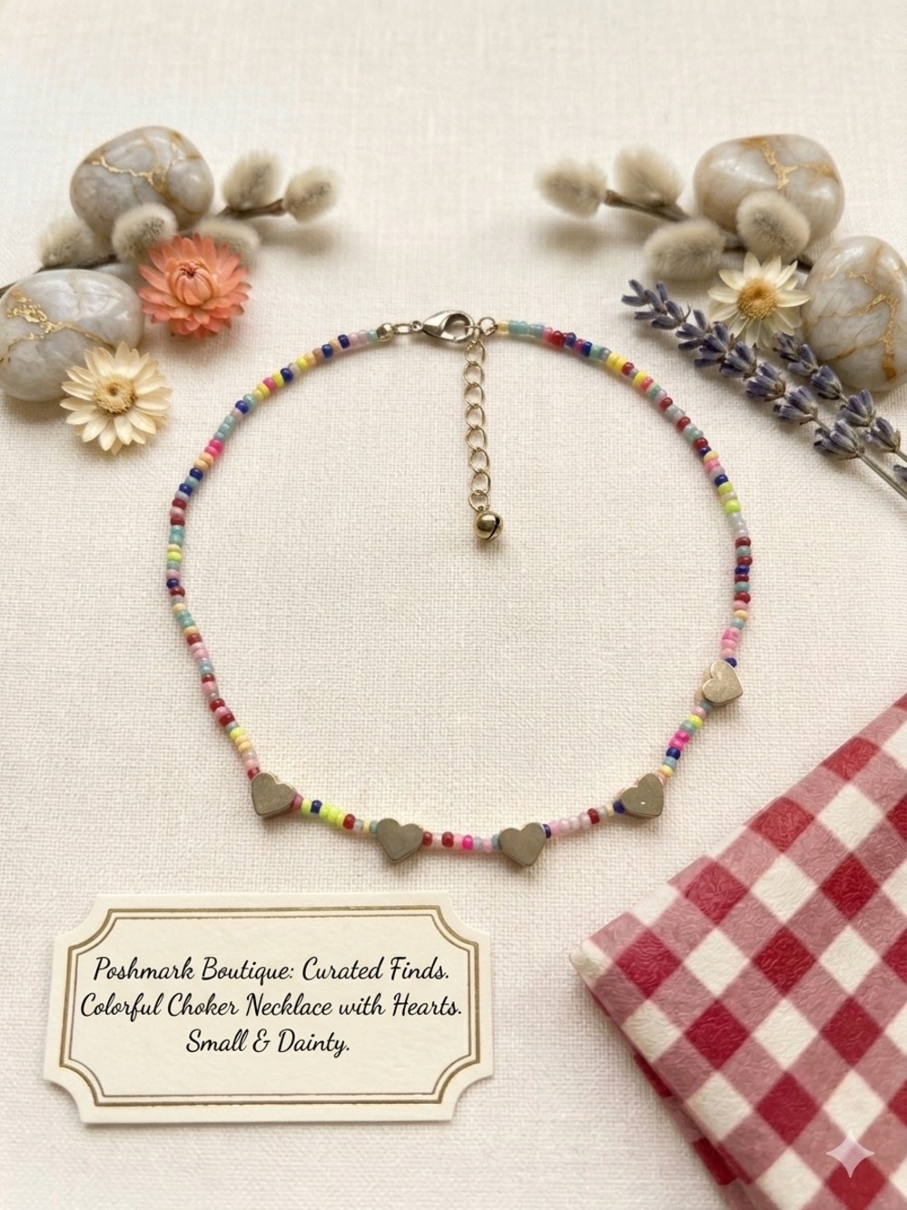 Colorful Beaded Heart Choker Necklace - Multicolor